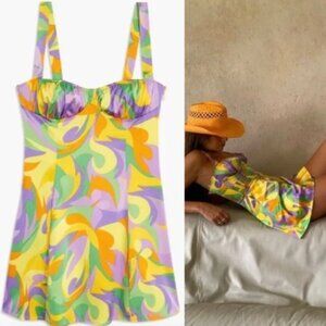 WeWoreWhat 70s Funky Printed Saved By the Bell Corset Mini Dress